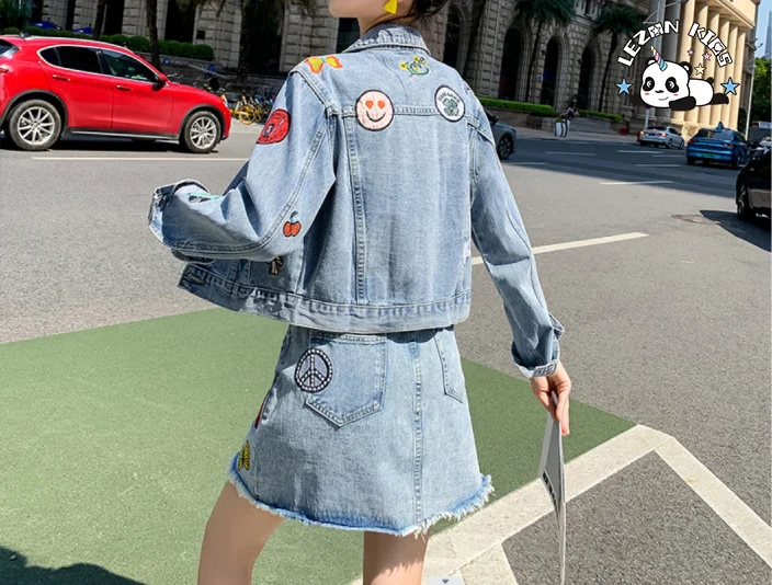 LEZONKIDS - Denim Jacket Girls Skirt Two-piece Girl's Denim Skirt Set